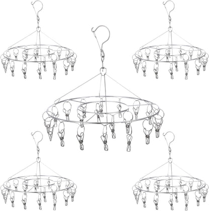 5 Pack Stainless Steel Hanging Drying Rack with Clips - Foldable Laundry & Plant Dryer for Socks, Underwear, Bras, Towels, Spices & Flowers