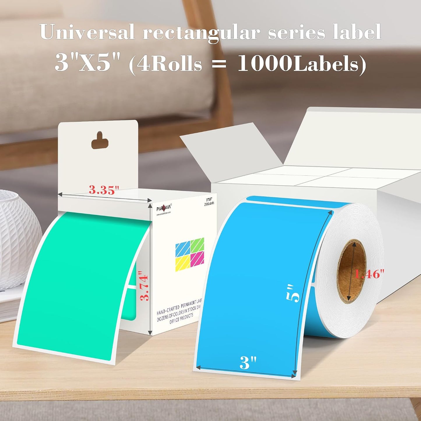 PARLAIM 3 x 5 inch Rectangle Sticker Labels, 250PCS Adhesive Color Coding Stickers for Moving Box Inventory Label, Fluorescent Green