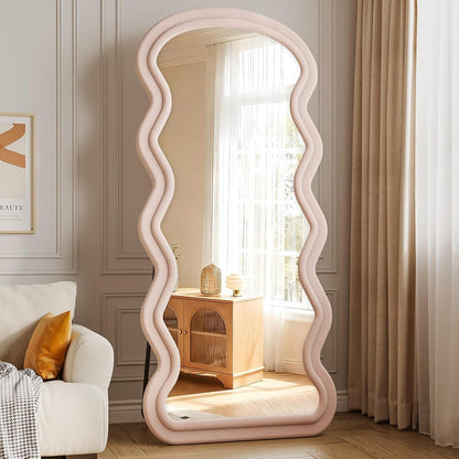 71"x32" Flannel Full Length Mirror, Arched Mirrors Full Length with Stand, Flannel Floor Mirror for Bedroom and Living Room, Full Body Mirror Hanging or Leaning, White
