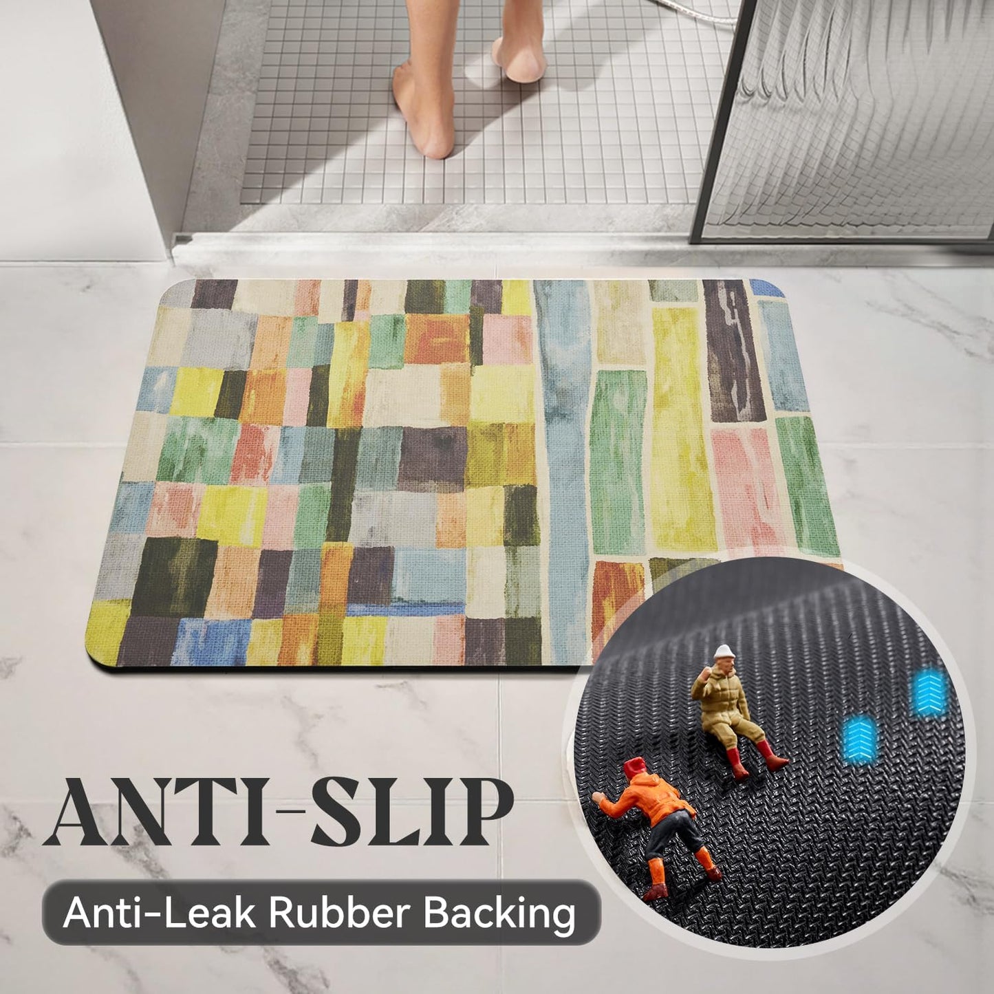 MontVoo -Bath Mat-Rubber Backing Non SlipThin Bathroom Rugs Fit Under Door- Quick Dry Absorbent Faux Suede Surface Grey Bathroom Floor Mats-Shower Rug for in Front of Bathtub Shower Gray 16x24