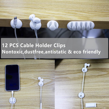 White Cable Management Organizer Kit 4 Cable Sleeve Split 311Pcs | 47Cable Clips 12Cord Clips Holder,22 Cable Ties, 20 adhesive Wall cable Tie, 200Fasten Cable Ties for TV Electronics