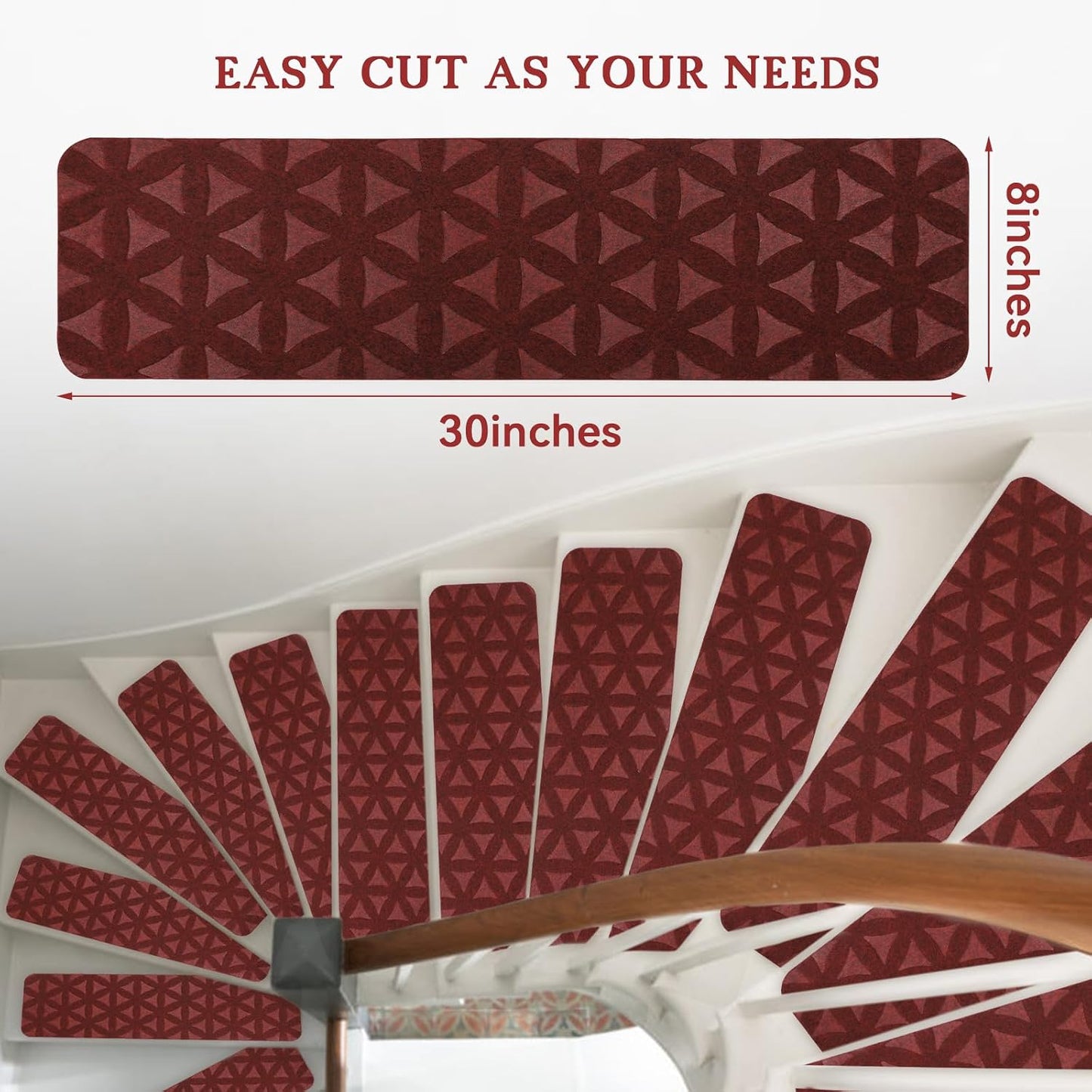 RIOLAND Stair Treads Carpet Non-Slip Indoor Stair Runners for Wooden Steps, Stair Rugs for Kids and Dogs, Set of 15, 8" X 30", Gray