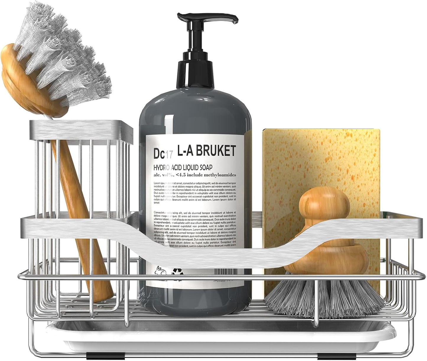 Sponge Holder for Kitchen Caddy Sink Organizer, Multifunctional Rustproof Dish Soap Sponge Caddy for Sink Counter with Detachable Brush Holder & Drain Tray - Storage Kitchen & Home Accessories