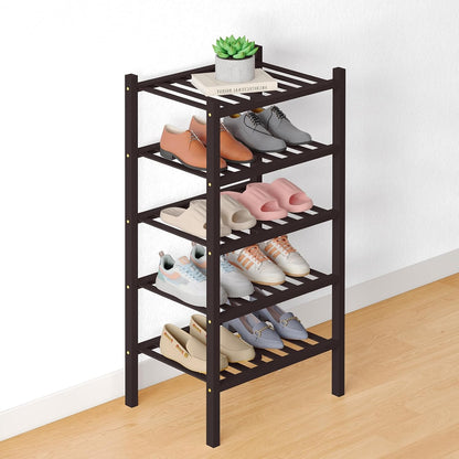 Smiry Bamboo Shoe Rack for Closet, 3 Tier Wooden Shoe Organizer, Stackable Wood Shoe Storage Shelf for Entryway, 14 Vertical Slats, One-piece Heavy-Duty Legs, 26.77"x11.02"x18.31", Natural