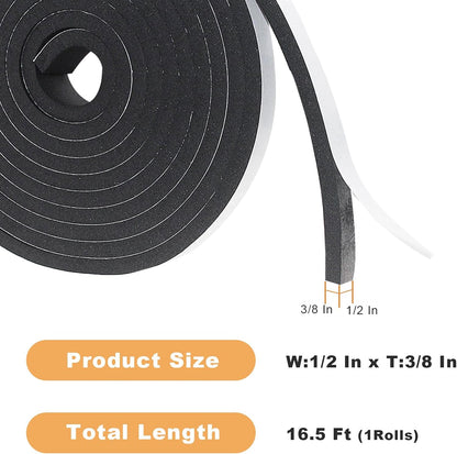 Weather Stripping Door Seal Strip for Doors and Windows, 1In x 1/8In x 33Ft x 2 Roll Foam Insulation Tape Self Adhesive,Sound Proof,Weatherstrip,Pipe Cooling, Air Conditioning Seal Strip - Colors B