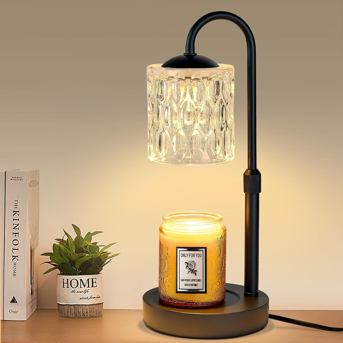 Briever Dimmable Candle Warmer Lamp with Timer, Height Adjustable Electric Candle Wax Warmer, Christmas Birthday Gifts for Women Mom, House Warming Gifts New Home Room Decor, Walnut Solid Wood Base