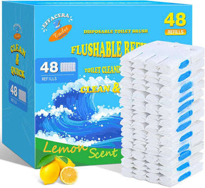 Effacera 48 Count Flushable Toilet Refills, Disposable Toilet Bowl Paper Bulk, Fresh Flushable Toilet Brush Refill Pads for Toilet and Bathroom, Toilet Brush Accessories (No Handle)