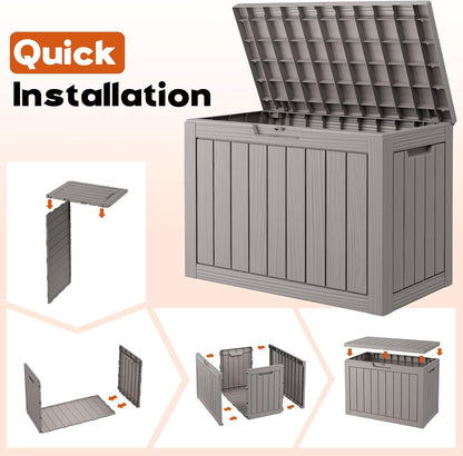 Outdoor Deck Storage Box,Resin Deck Boxes Indoor and outdoor, Waterproof Storage Box Lockable Lid (Black,50 Gallon)