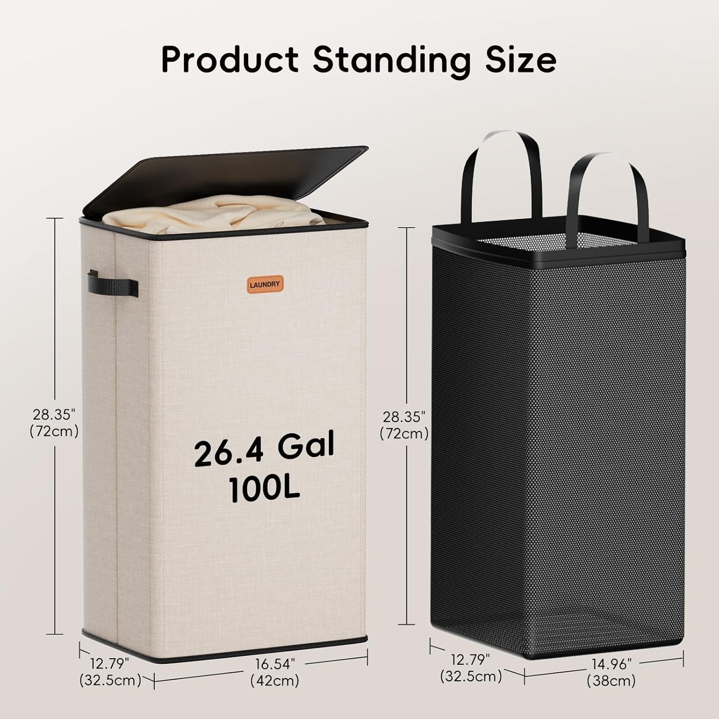 185L Laundry Hamper 3 Section, Laundry Hamper with Lid, Dirty Clothes Hamper with 3 Removable Washing Bags, Extra Large Laundry Basket Organizer for Bedroom, Laundry Room, Dorm - Black