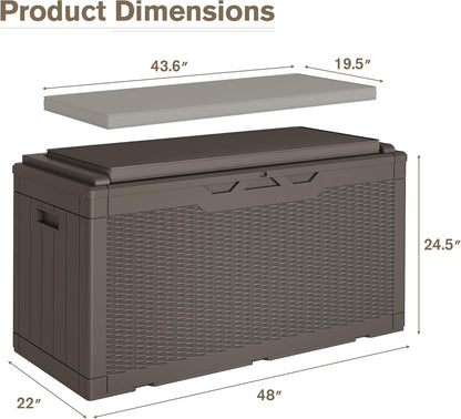 JUMMICO 31 Gallon Resin Deck Box Waterproof Indoor Outdoor Storage Boxes for Patio Furniture Cushions and Garden Tools (Brown)