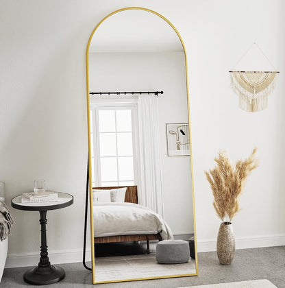 Prywot Arched Full Length Mirror, 70"x26" Free Standing Floor Mirror, Modern Full Body Mirrors with Stand, Wall Mirrors with Aluminum Alloy Frame for Bedroom,Living Room, Gold