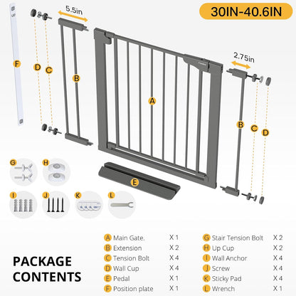 Cumbor 29.7-48" Baby Gate for Stairs, Mom's Choice Awards Winner-Dog Gate for Doorways, Auto Close Safety Pet Gate for Dogs Indoor, Easy Install Pressure Mounted Child Gate with Walk Thru Door, Brown