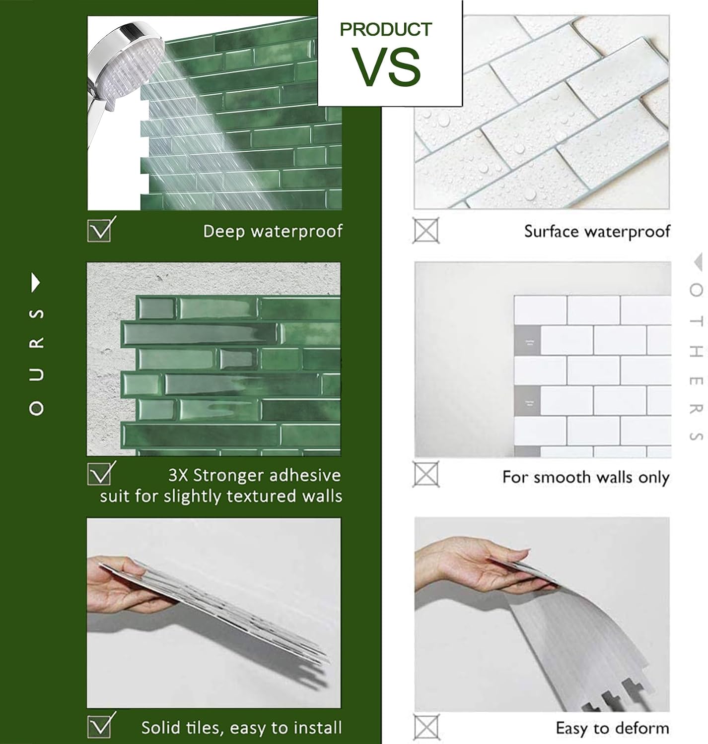 STICKGOO Thicker Design Peel and Stick, Self Adhesive Stick On Tile Backsplash for Kitchen and Bathroom, Beige & White, 12”×12”, 10 Sheets