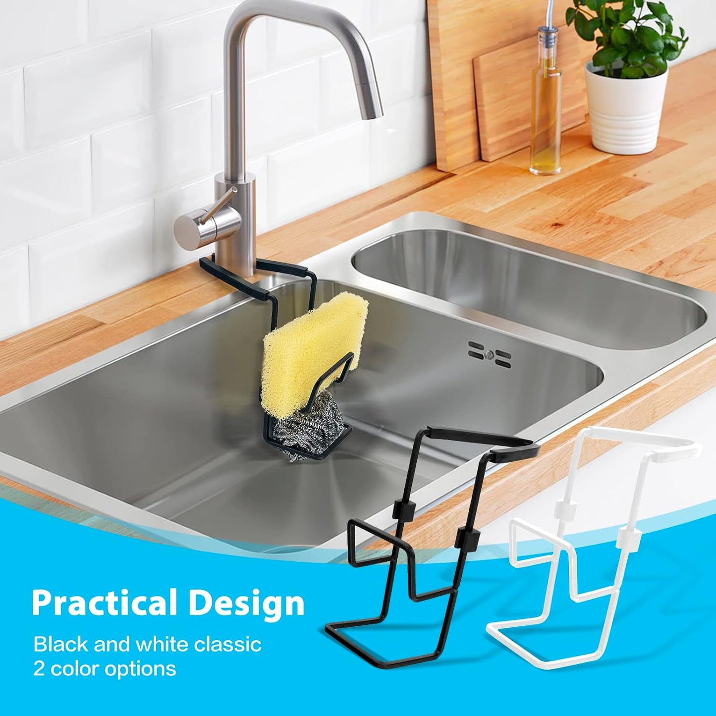 Sink Caddy Sink Sponge Holder - Faucet Rack Shower Tray - Kitchen and Bathroom Metal Organizer Hanging Fix Around Faucet