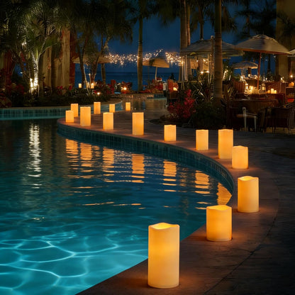 Raycare Outdoor Waterproof Flameless Candles, Battery Operated LED Electric Candles with Remote and Timers, Fake Pillar Candle for Patio, Porch, and Wedding Decor, Ivory, Set of 3(3"x4" 5" 6")