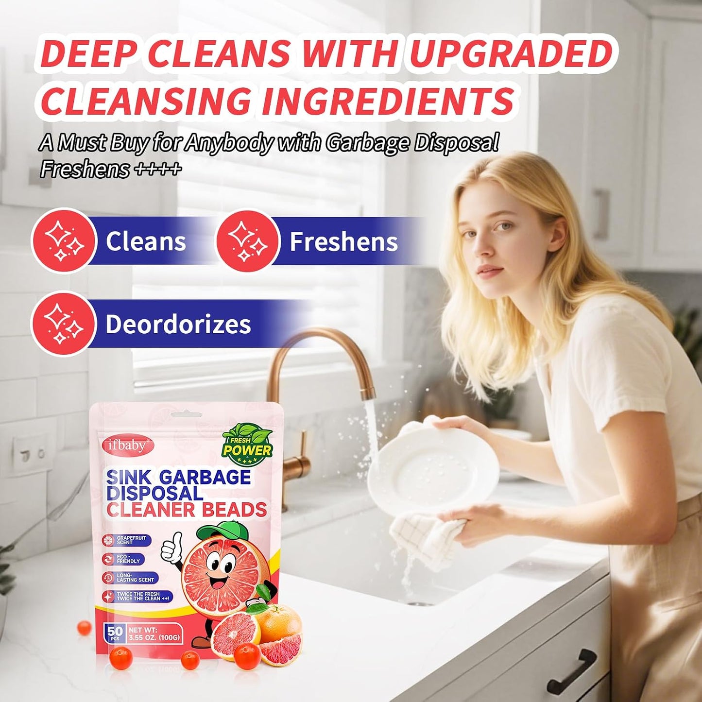 50 Count Garbage Disposal Cleaner and Deodorizer – Sink Odor Eliminator, New Powerful XL Sink Drain Freshener Pods | Dissolves Grease, Eliminates Odors, Lemon Zest Scent