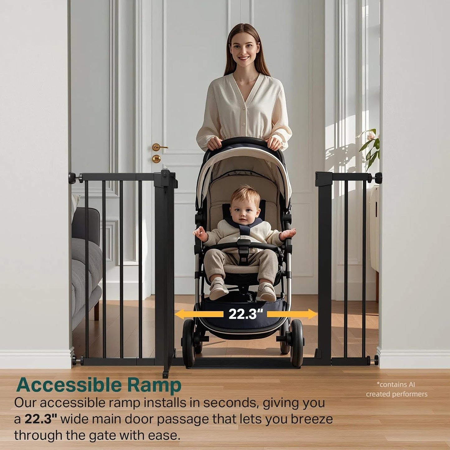 Cumbor 29.7-48" Baby Gate for Stairs, Mom's Choice Awards Winner-Dog Gate for Doorways, Auto Close Safety Pet Gate for Dogs Indoor, Easy Install Pressure Mounted Child Gate with Walk Thru Door, Brown
