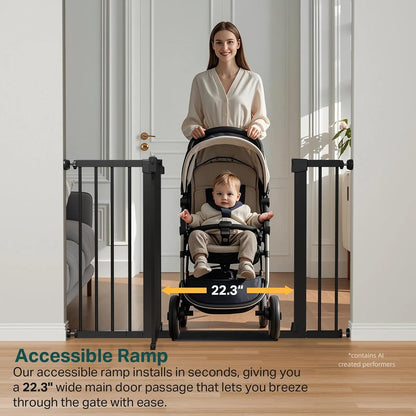 Cumbor 29.7-48" Baby Gate for Stairs, Mom's Choice Awards Winner-Dog Gate for Doorways, Auto Close Safety Pet Gate for Dogs Indoor, Easy Install Pressure Mounted Child Gate with Walk Thru Door, Brown