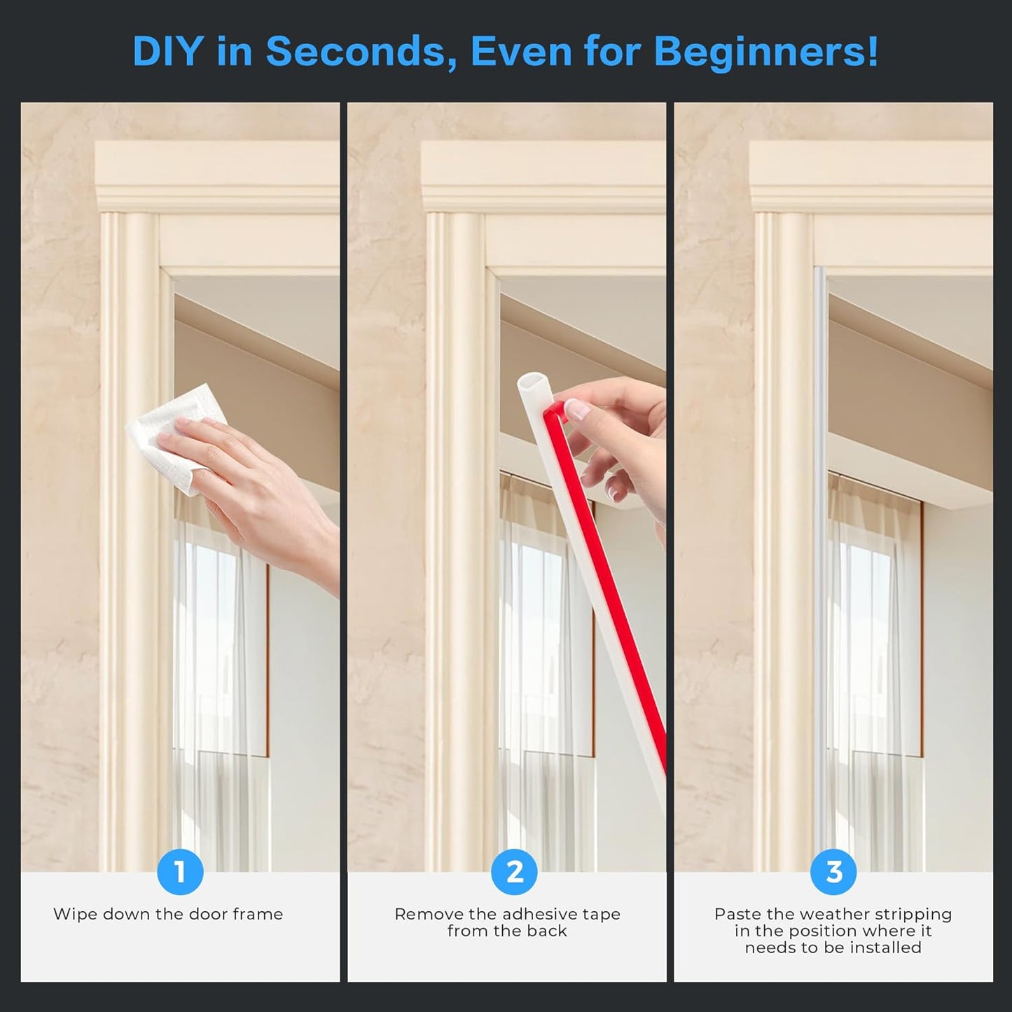 Silicone D-Shaped Weather Stripping Door Seal, 23FT Self Adhesive Door Insulation Strip, Fits Gaps up 1/4 to 15/32", for Door Frame & Window Seal (Black, 9/16" W × 15/32" T)