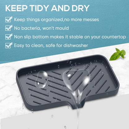 Kitchen Soap Tray,Kitchen Sink Tray Sponge Tray Kitchen Sponge Holder Self Draining Premium Silicone Soap Holder for Bathroom Counter Sink Caddy Organizer for Dish Soap Bottle,Soap Dispenser
