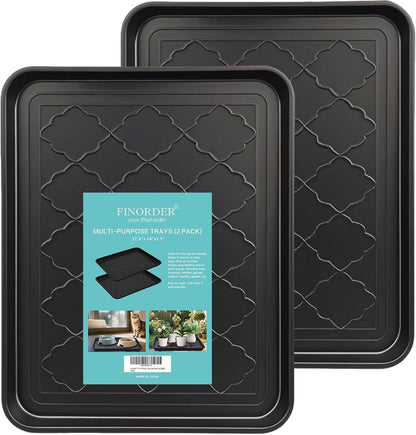 Finorder Multi-Purpose Boot Trays, Set of 2 Black All Weather Heavy Duty Shoe Trays, Pet Feeding Mat, Use for Indoor and Outdoor, 30" x 15" x 1.2"