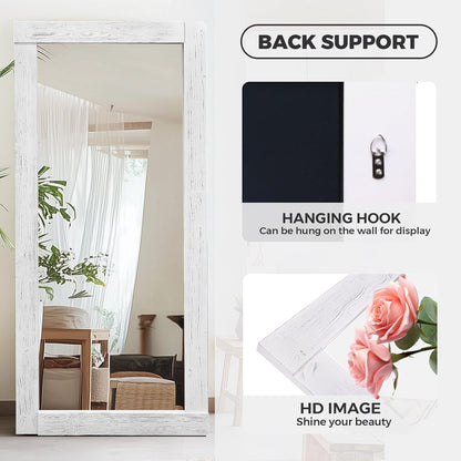 Solid Wood Full Length Mirror - 65"x22" Arched Floor Mirror, Free Standing & Wall Mounted - Elegant Design for Bedroom, Dressing Room, Hallway, Brown