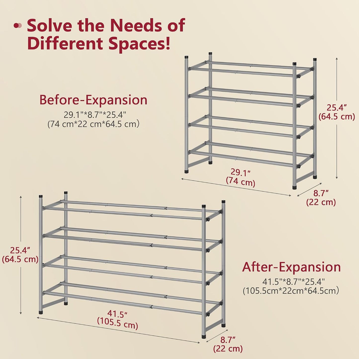 Tajsoon Expandable Shoe Rack for Closet 3 Tier, 28“-41“Adjustable & Stackable Shoe Shelf Storage, Metal Shoe Rack Organizer for Front Door Entrance, Closet, Garage, Entryway, Black