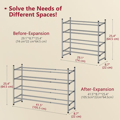 Tajsoon Expandable Shoe Rack for Closet 3 Tier, 28“-41“Adjustable & Stackable Shoe Shelf Storage, Metal Shoe Rack Organizer for Front Door Entrance, Closet, Garage, Entryway, Black
