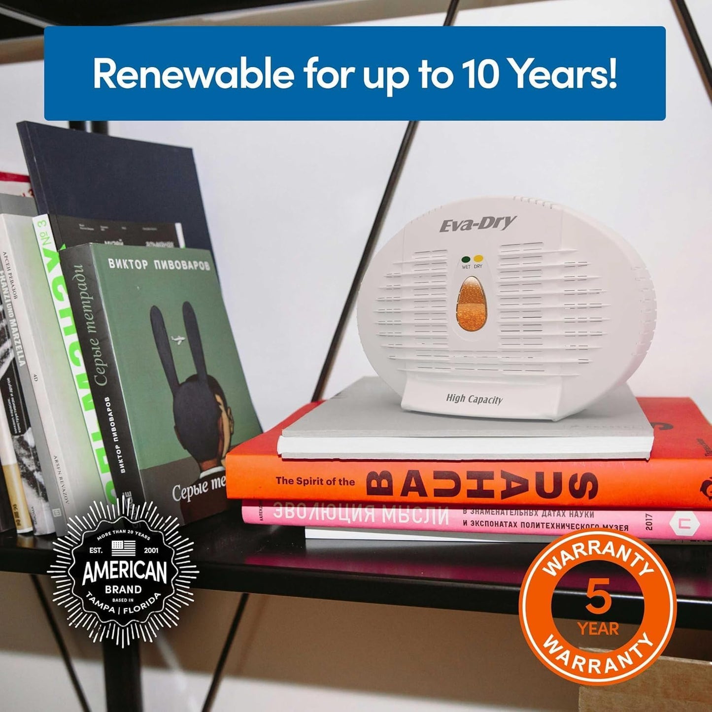 Eva-Dry E-500 Wireless, Portable & Powerful Mini Dehumidifier, Energy Efficient, Renewable Moisture Absorber. Perfect for Closets, Safes, Pantries, RVs, Boat’s, Kegerator & Storage