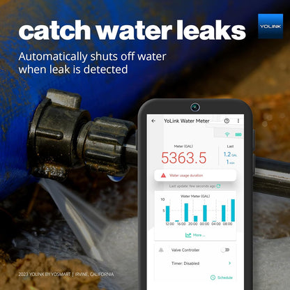 YoLink FlowSmart NSF Water Meter, Smart Water Usage Monitor and Water Leak Detection: 0.5 Inch Advanced Smart Home Water Meter, Hub Included