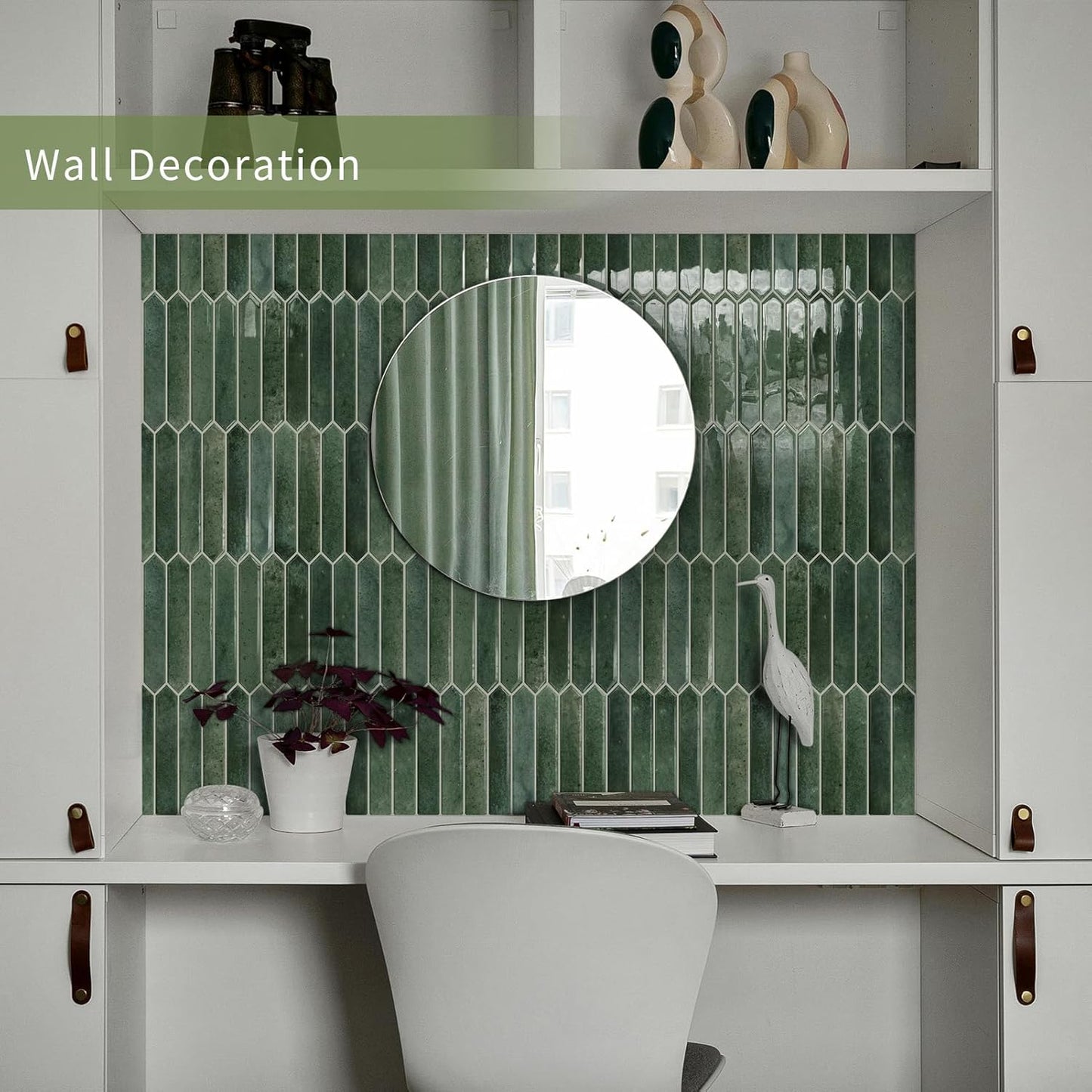 10 Sheets Long Hexagon Tile Peel and Stick Backsplash | Self-Adhesive Wall Tiles Stick on Back Splash for Kitchen, Bathroom, Fireplace,RV(Green,12"×12")