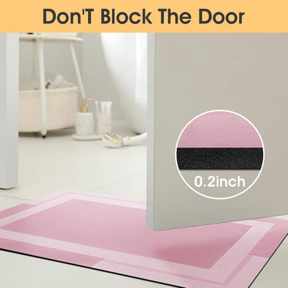 ACCUMTEK Non Slip Bath Mat, Thin Bathroom Rugs Fit Under Door, Quick Dry Bath Mats, Machine Washable Bath Rugs for Bathroom, Bathtub & Kitchen, Grey/Bordered/24 x17