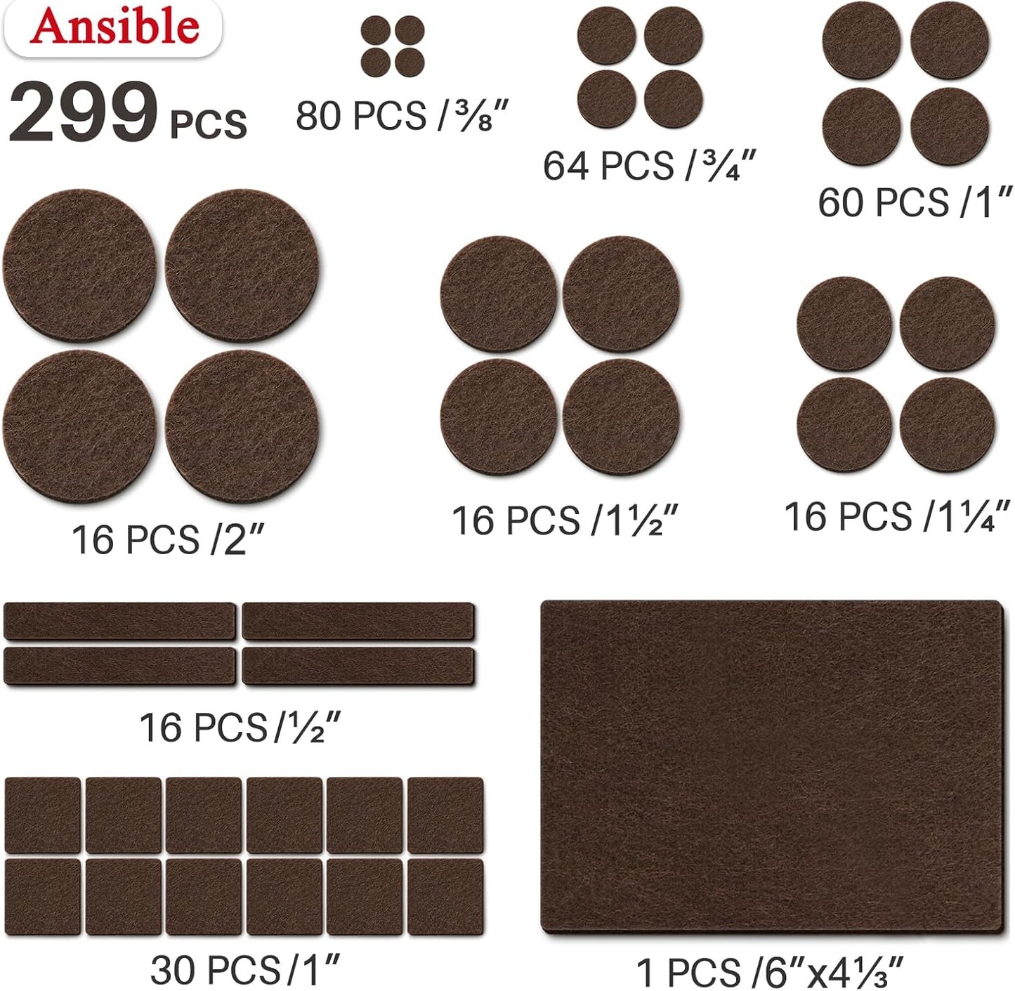 Ansible 60 PCS Felt Furniture Pads 1", Felt Pads for Chair Leg Floor Protectors for Hardwood Floors Round (Beige)