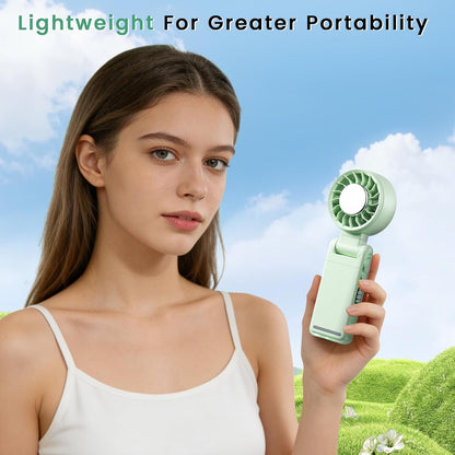 4-IN-1 Clip-On Portable Fan Rechargeable Handheld Mini Fan with lce Cooler,5 Gear High Speed 360° Rotatable Small Fans, for Outdoor, Travel, Beach, and Office (Green)
