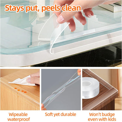 Clear Edge Protector Strip for Furniture, 0.8in x 9.84ft Invisible Corner Guards, No-Residue Self-Adhesive Sharp Edge Cushion Bumper for Table, Countertop, Cabinet, Door Frame, Home Safety