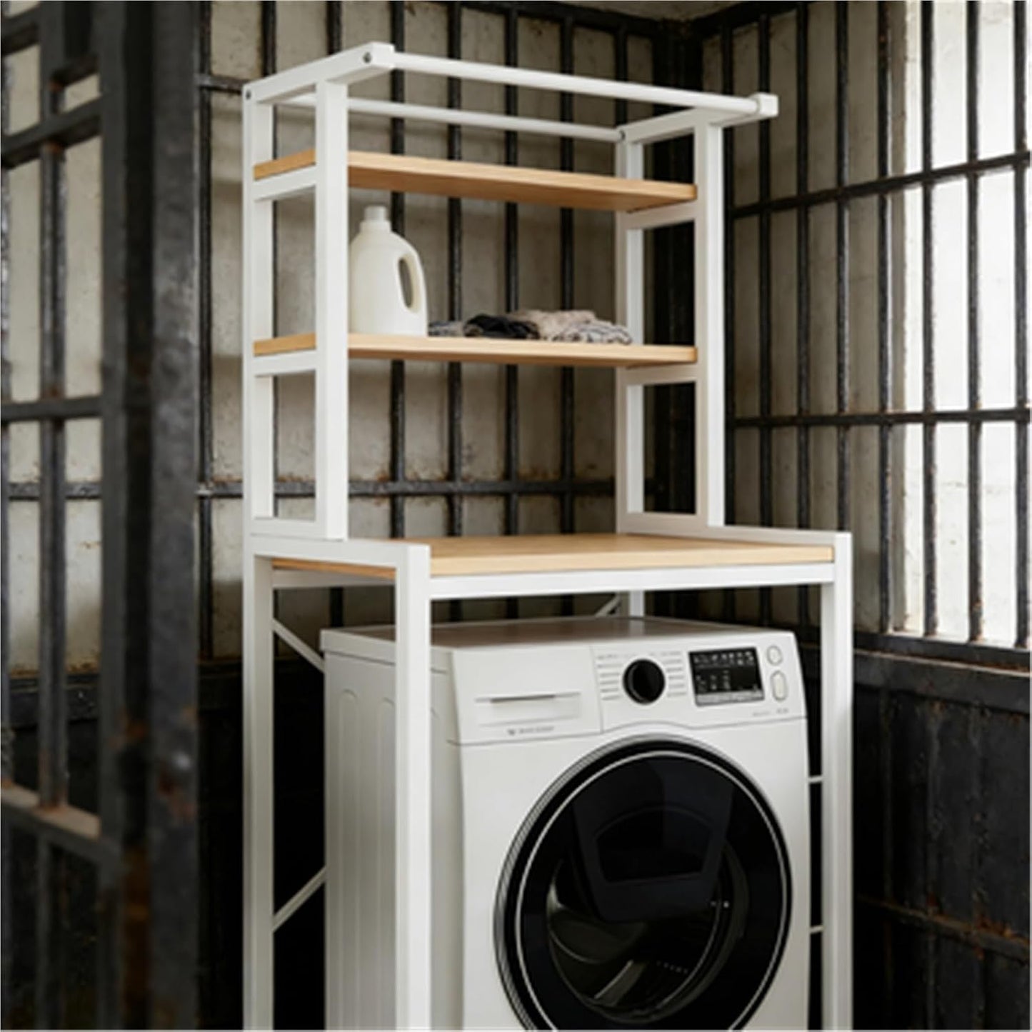Over The Washer Storage Shelf – Space-Saving Laundry Organizer, Sturdy Bathroom Rack for Tidy Home Essentials(Black,2-T)