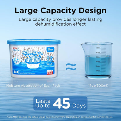 W&E Choice Moisture Absorbers with Ocean Breeze, Portable Dehumidifier for Closet & Bathrooms, Kitchen, Humidity Absorber Odor Eliminator Absorber 6 Pack