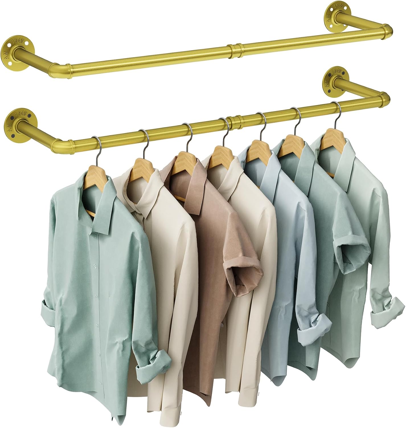 OROPY 38.4" Industrial Pipe Clothes Rack Wall Mounted, Heavy Duty, 2 Pack | Heavy Duty Iron Pipe Clothing Garment Rail, Multi-Purpose Clothing Hanging Rod for Laundry Room and Closet Storage, Black