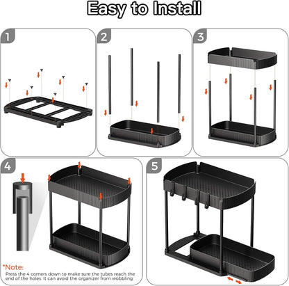 Ukeetap Multi-Purpose Pull-Out Storage Organizers, Under Sink/Cabinet Organizers and Storage for Bathroom & Kitchen, Black, 12.8 Inches, 2 Packs