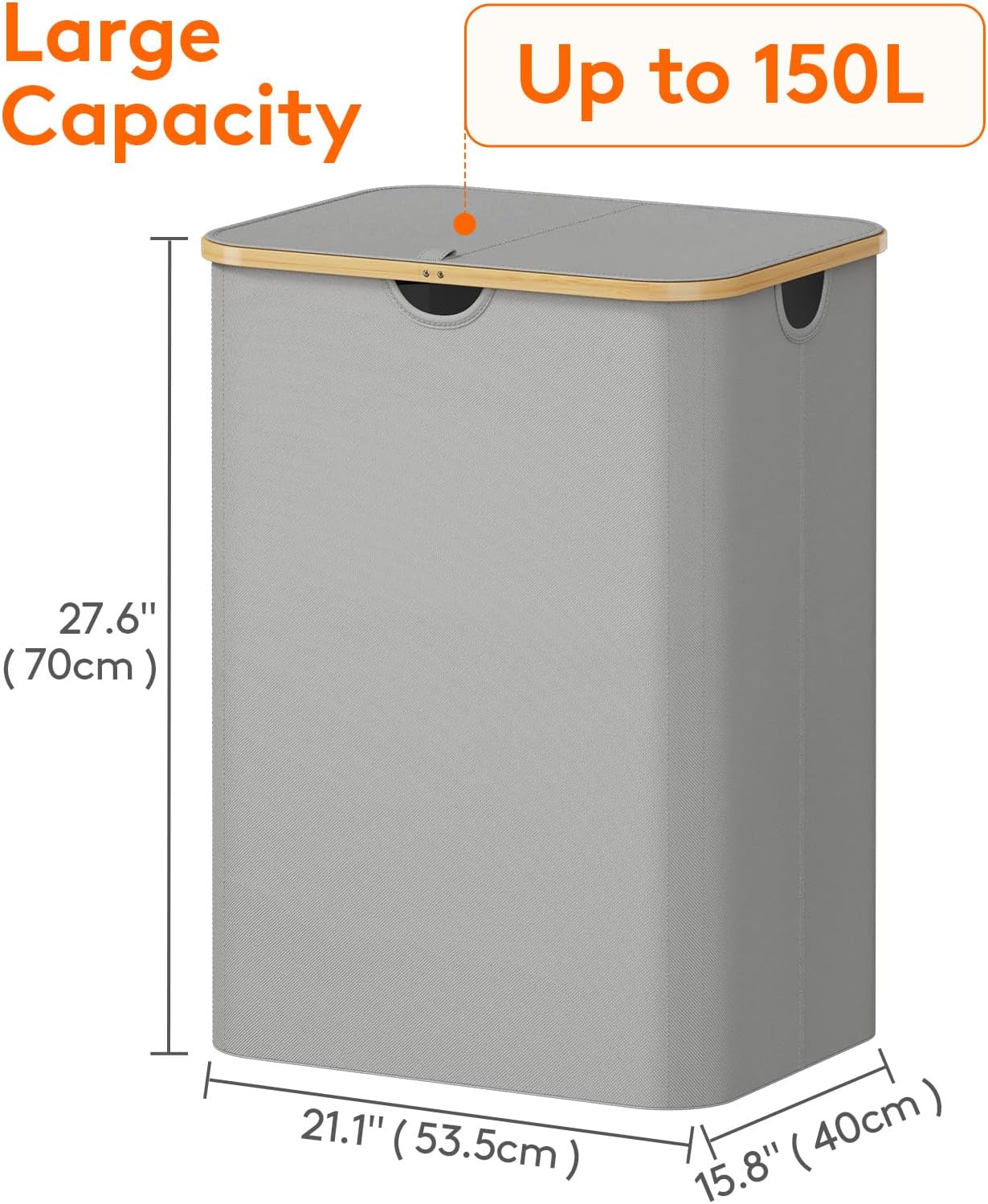 Lifewit 120L Laundry Basket with Lid, Clothes Hampers for Laundry with Bamboo Handles and 2 Removable Bag, Large Foldable Laundry Hamper for Bedroom, Bathroom, Dorm, Laundry Room, Beige