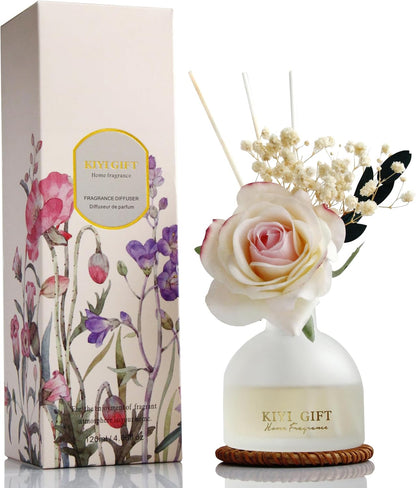 Reed Diffuser Set,4.06 oz Scent Flower Diffuser with 6 Sticks,Home Fragrance,Reed Diffuser for Bathroom Shelf Decor (Jasmine Rose)