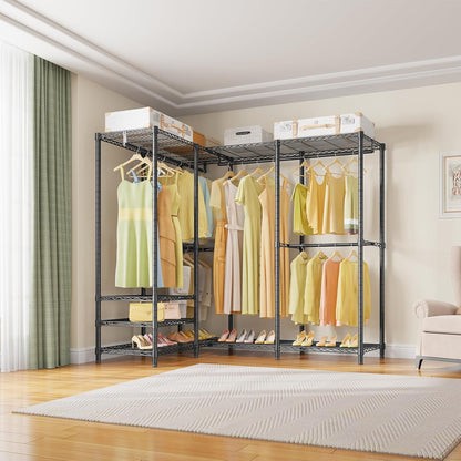 VIPEK V40 Heavy Duty Clothes Rack, 1110lbs Capacity Sturdy Metal Garment Rack, Clothing Rack with 6 Shelves & 4 Hang Rods, Adjustable Open Wardrobe Closet Organizer for Bedroom/Apartment/Retail, Black