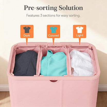 Lifewit 185L 3 Section Laundry Hamper with Lid, Large Laundry Basket with Handles and Removable Bags, Tall Clothes Hamper, Foldable Laundry Sorter for Bedroom Bathroom, Beige