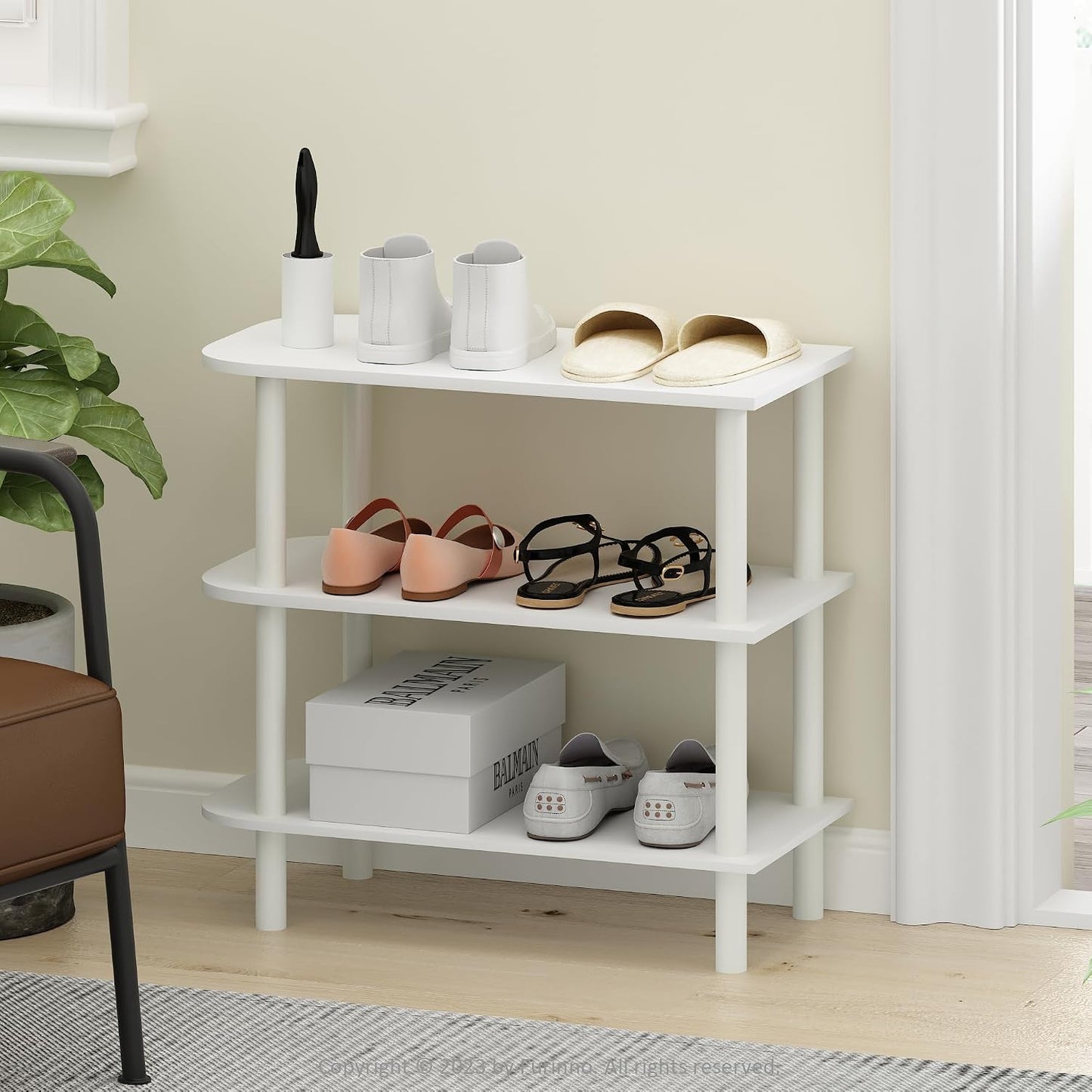 Furinno FANO Shoe Rack, 24-Inch Width 2-Tier Shoe Organizer, Stackable Shoes Storage, 11.7 x 24.2 x 11.7, for Closet Entryway, Office, Garage, Amber Pine