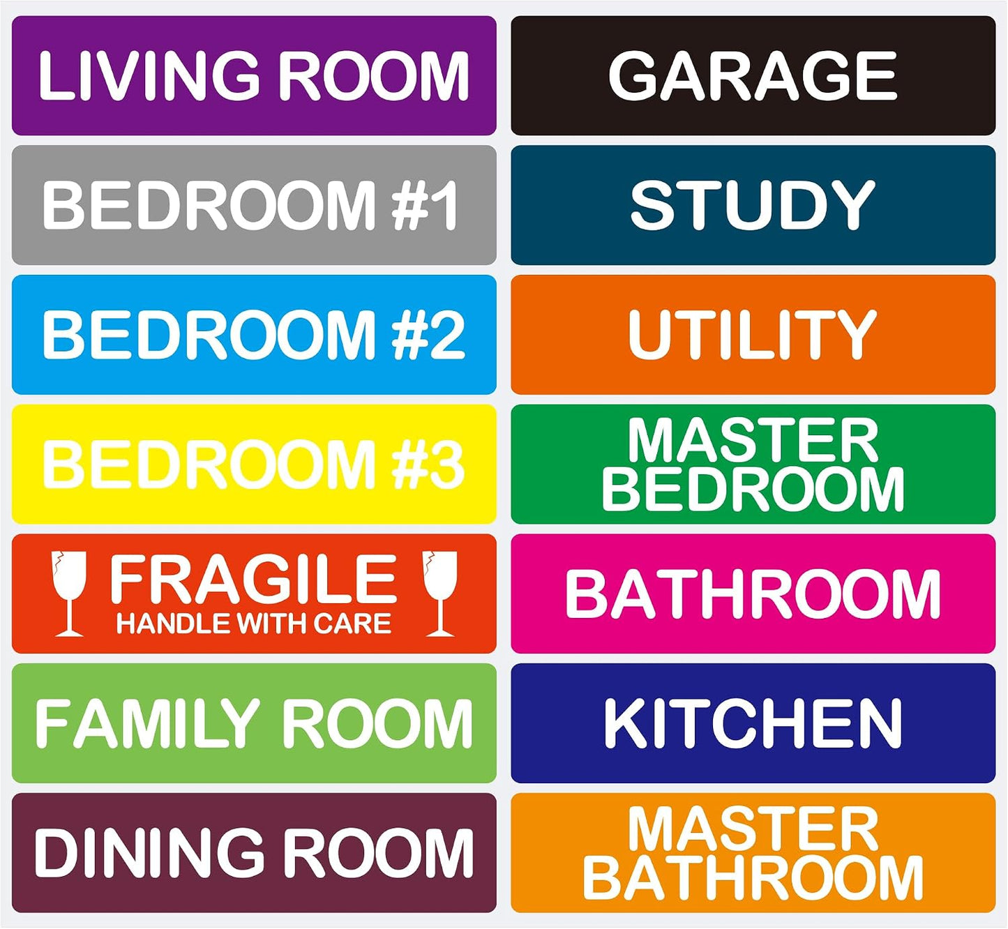 140 Pcs Home Moving Color Coding Labels, Livingroom, Bedroom, Kitchen, Dining Room, Bathroom Label, 14 Spaces Sticker/Sheet（10 Sheets） 1×4 Inch