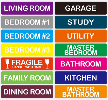 140 Pcs Home Moving Color Coding Labels, Livingroom, Bedroom, Kitchen, Dining Room, Bathroom Label, 14 Spaces Sticker/Sheet（10 Sheets） 1×4 Inch