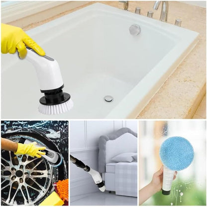 ikaufen Spin Scrubber for Cleaning Bathroom, Cordless Cleaning Brush, 9 Replacement Head, Shower Cleaning Brush with Extension Arm for Bathroom, Tub, Tile, Floor