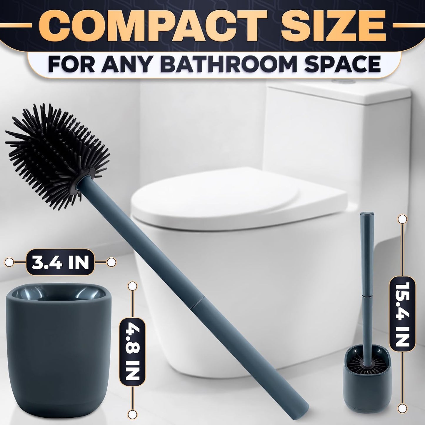 Silicone Toilet Brush and Holder Set - Cream RV Toilet Brush with Holder, Flexible Head, Soft Bristles, Detachable Handle and Freestanding Base, Compact Bathroom Cleaning Tool with Minimalistic Design