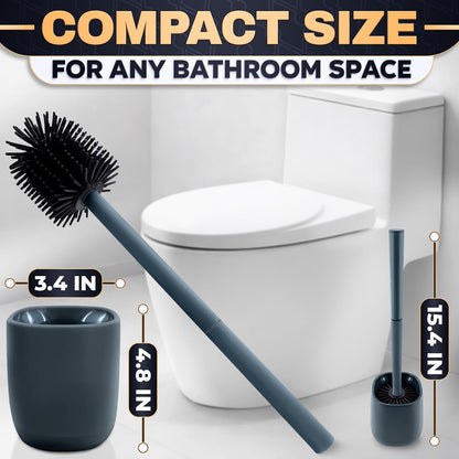 Silicone Toilet Brush and Holder Set - Cream RV Toilet Brush with Holder, Flexible Head, Soft Bristles, Detachable Handle and Freestanding Base, Compact Bathroom Cleaning Tool with Minimalistic Design