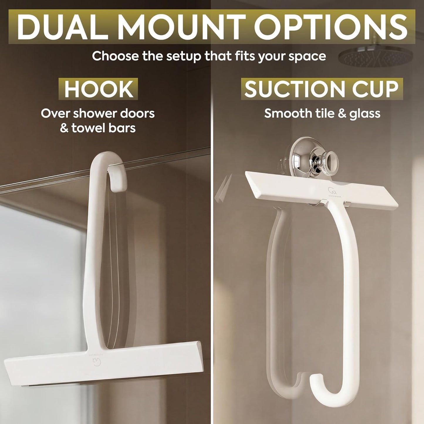 GÜTEWERK Shower Squeegee for Glass Doors – Bathroom Squeegee for Shower Glass & Tile Walls, Streak-Free & No-Squeak Silicone Blade, Stainless Steel Core, Hang Hook + Suction Cup, Black, 10 Inch